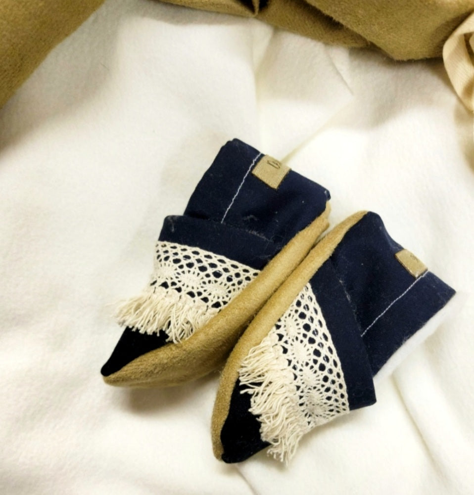 Navy Moccs with Fringe