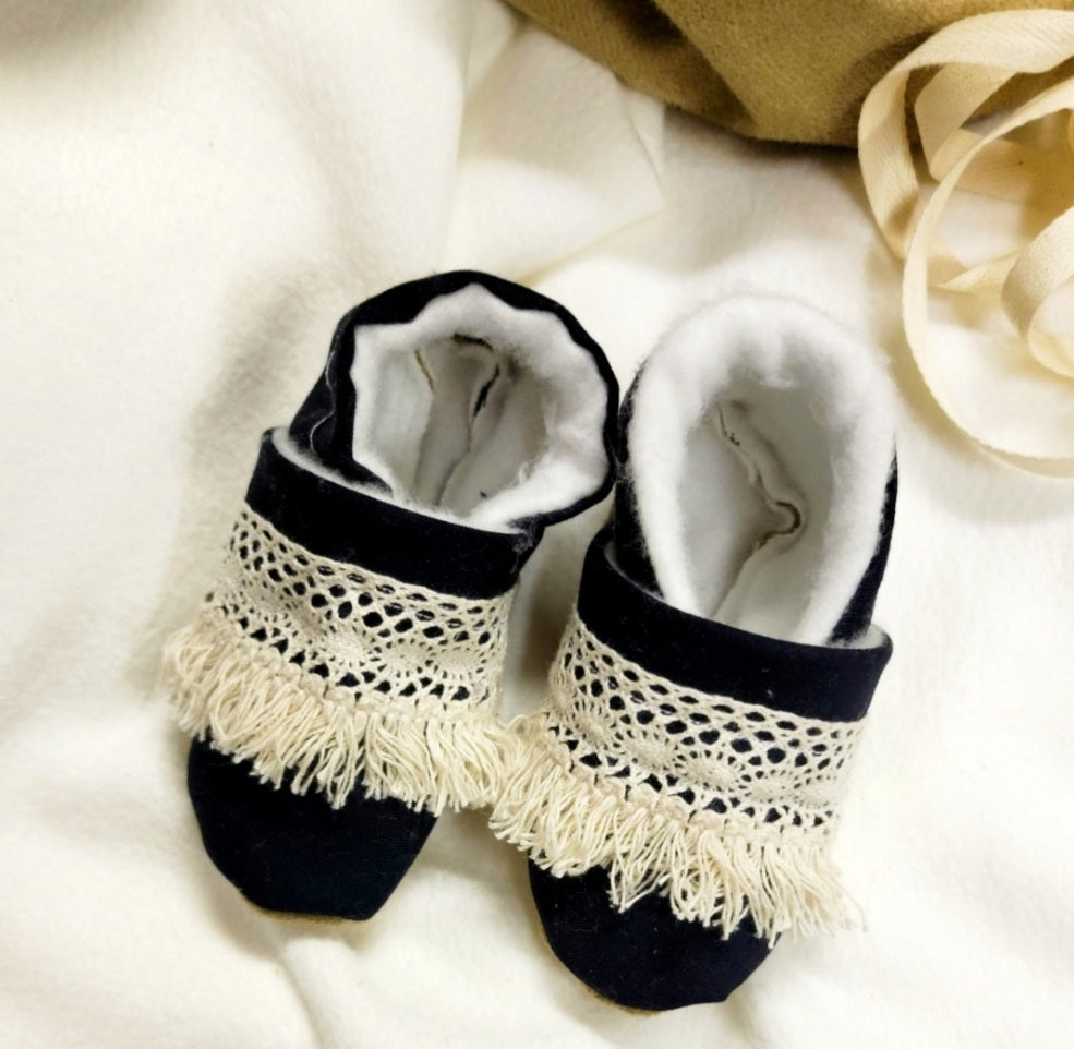 Navy Moccs with Fringe